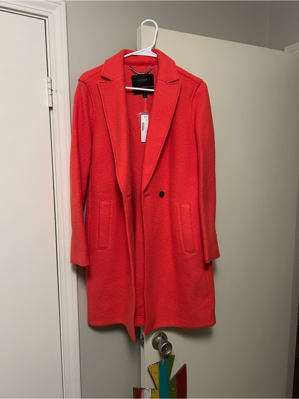 NWT J. Crew Women's Bright Coral Single-Button Wool-Blend Coat 6